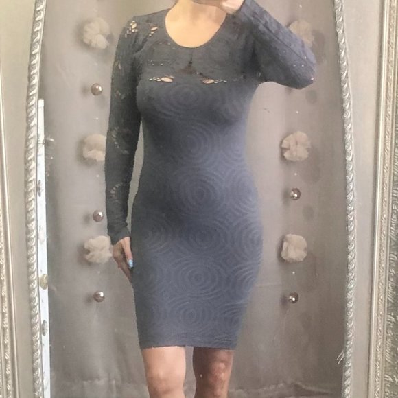Grey Stretch form fitting Dress - Picture 2 of 4